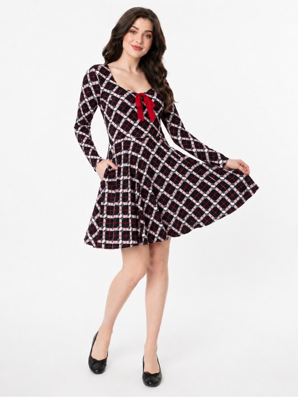 Hello Kitty x Unique Vintage Holiday Kitty Plaid Fit and Flare Dress Size M NWT